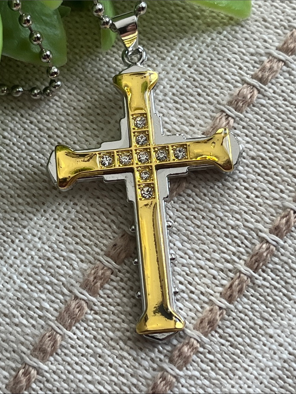 Cross silver & Gold tone Pendant Necklace ~New~